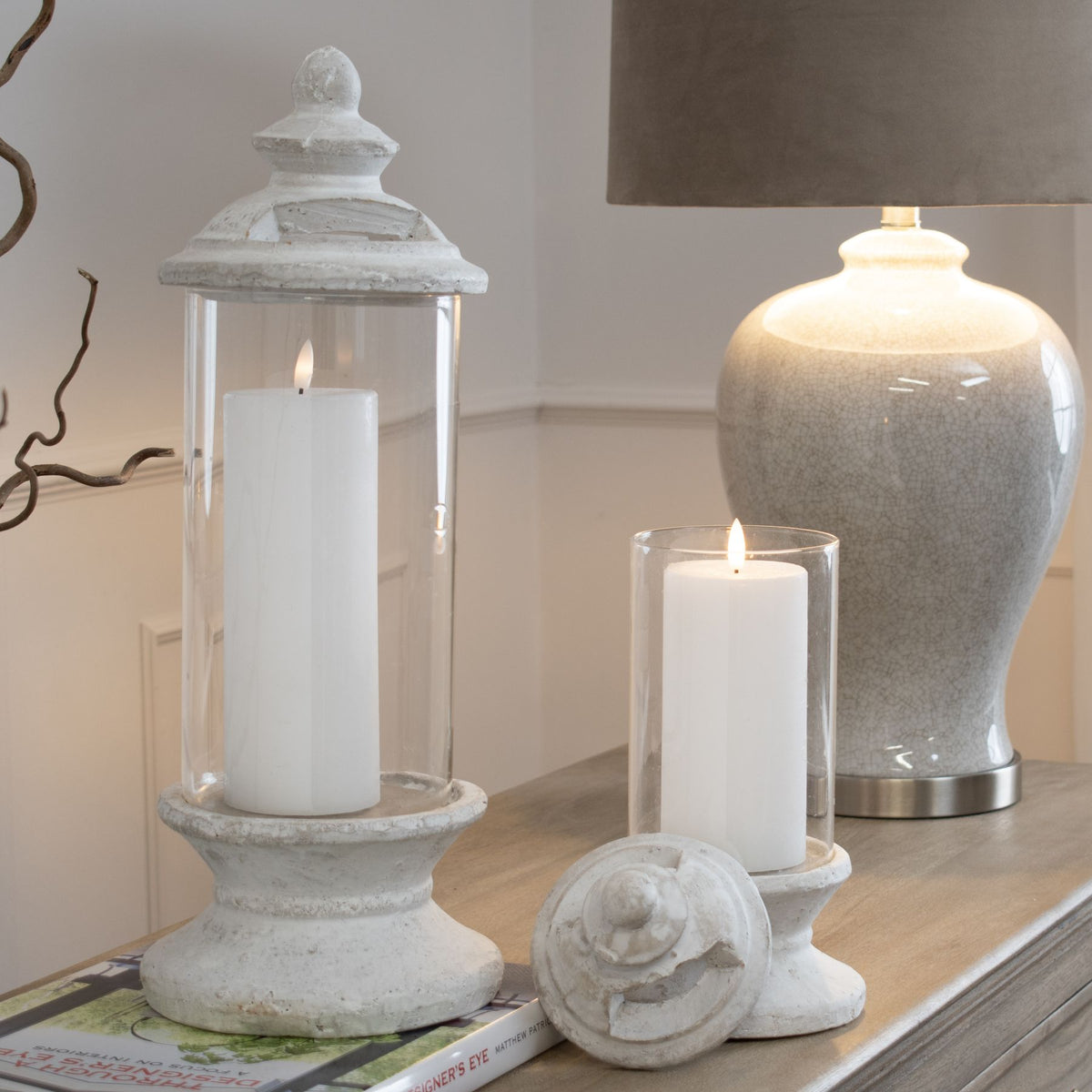 Carrshield White Glass Hurricane Candle Holder