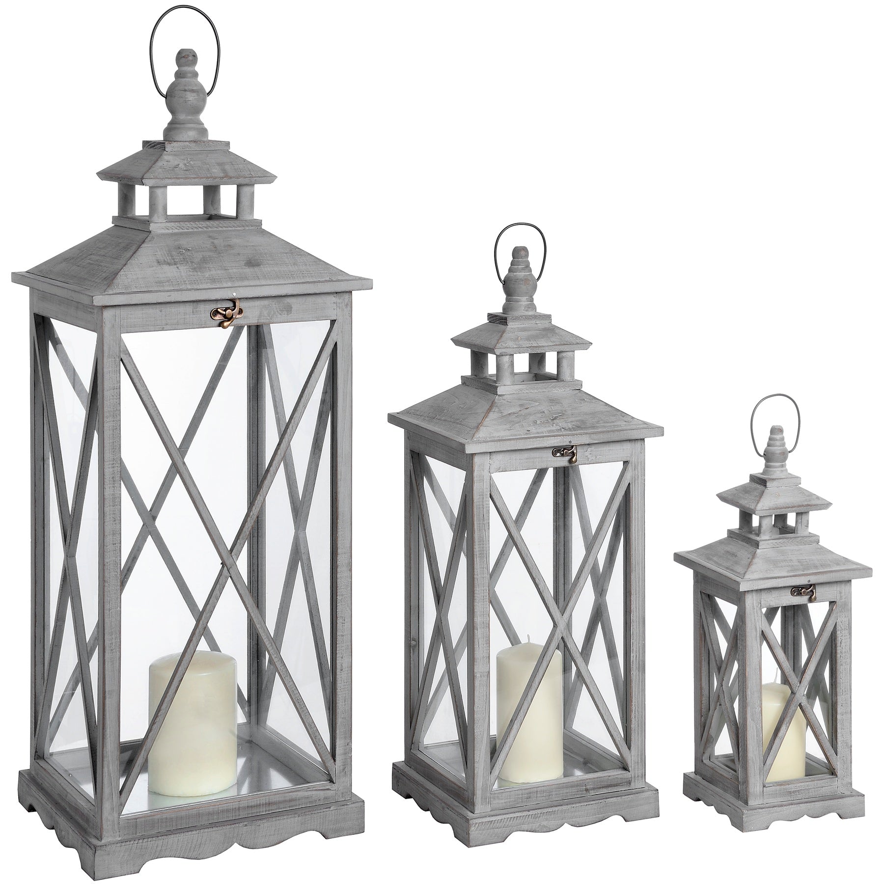 Bardon Wooden Cross-Section Lanterns Set
