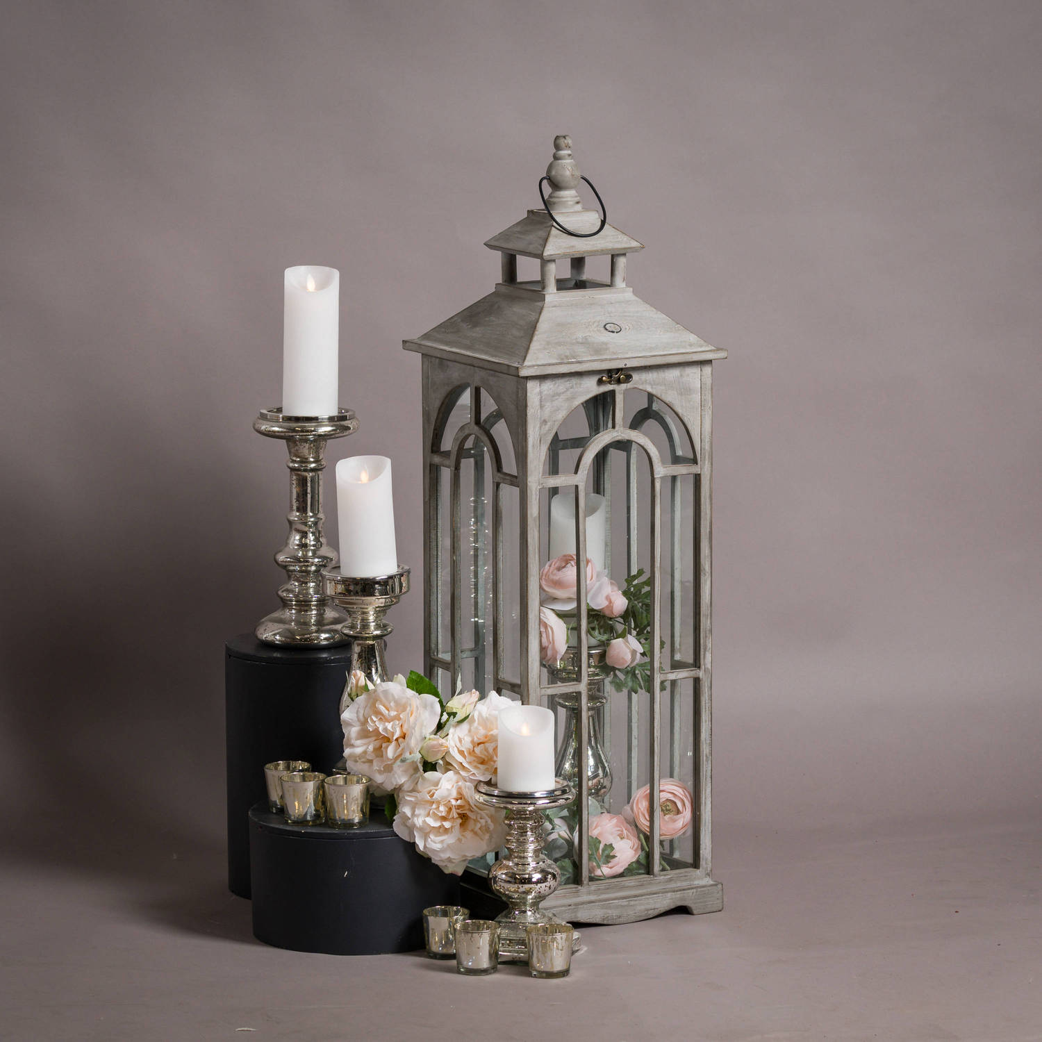 Haydon Wooden Archway Lanterns Set