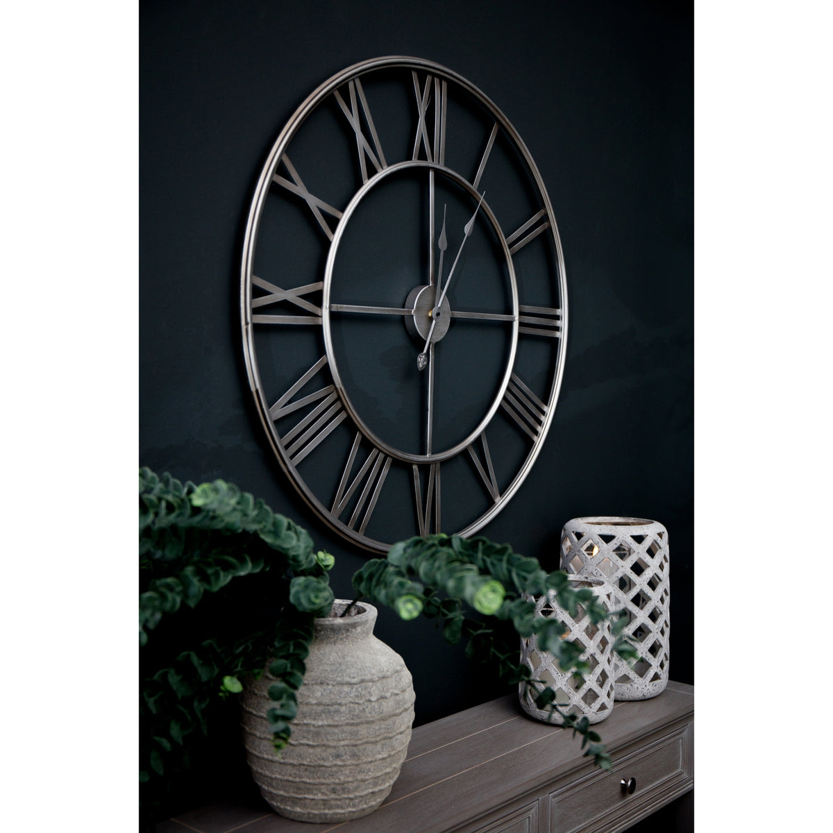 Newbrough Large Silver Skeleton Wall Clock
