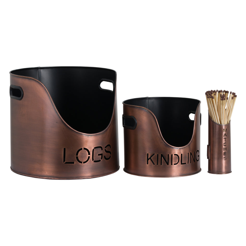 Styford Copper Log, Kindling and Match Set