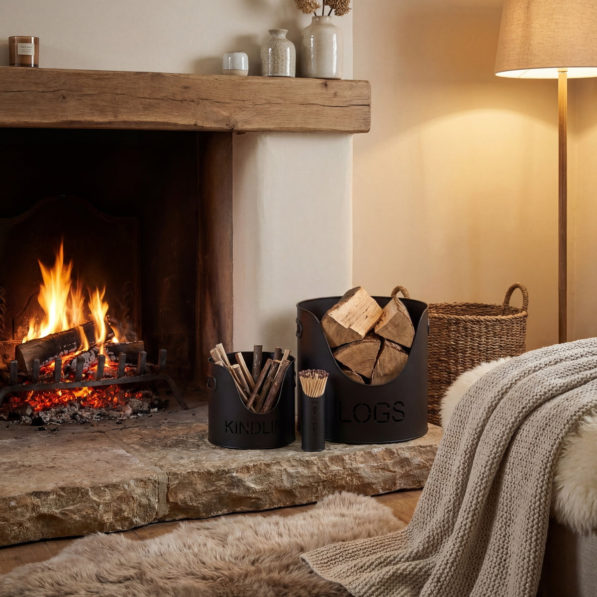 Whittle Black Log, Kindling and Match Set