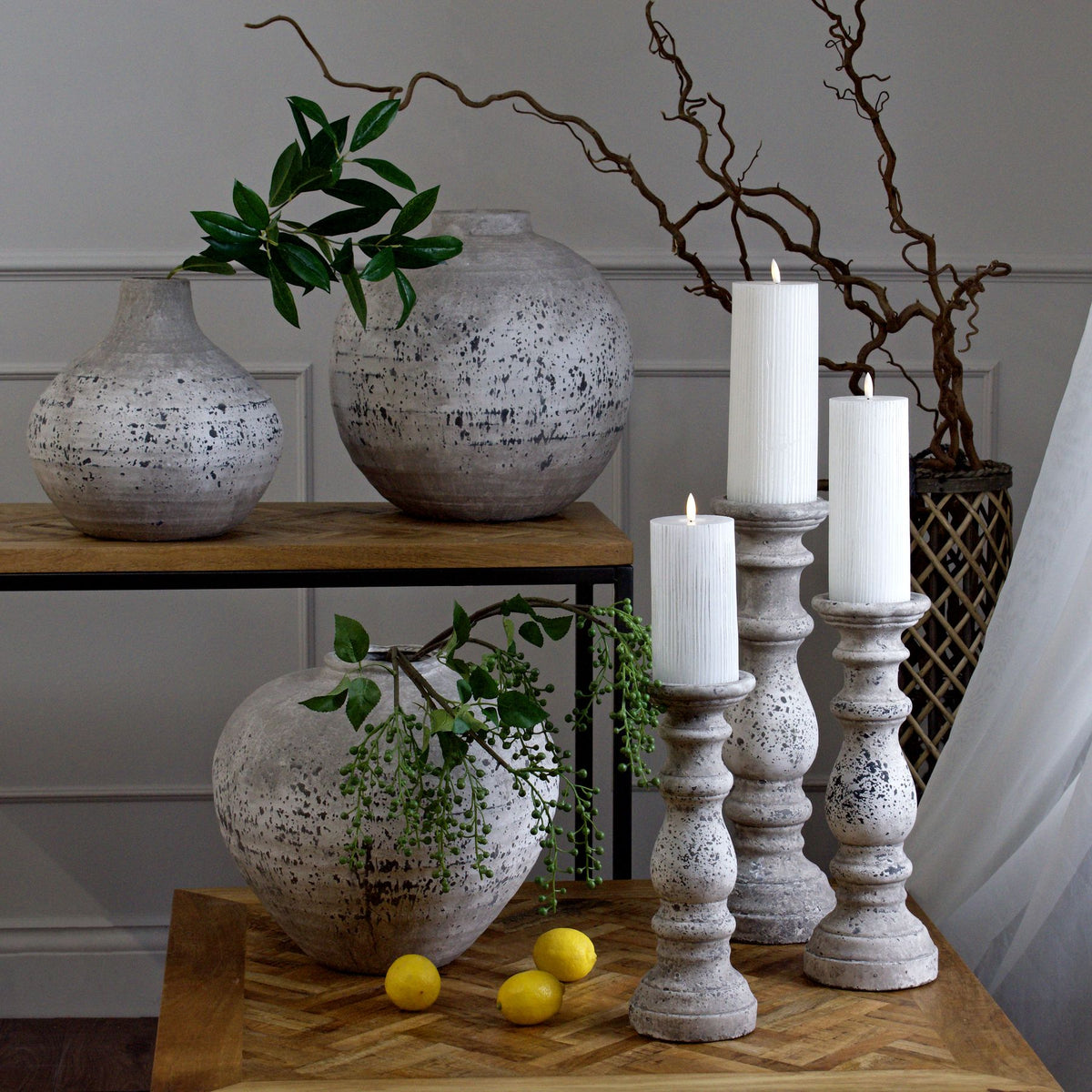 Alnmouth Small Stone Ceramic Column Candle Holder