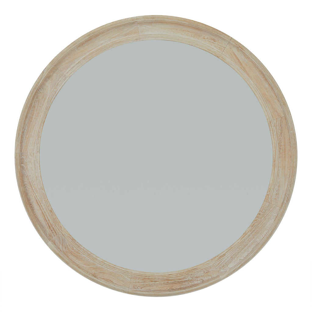 Bebside Large Washed Wood Round Mirror