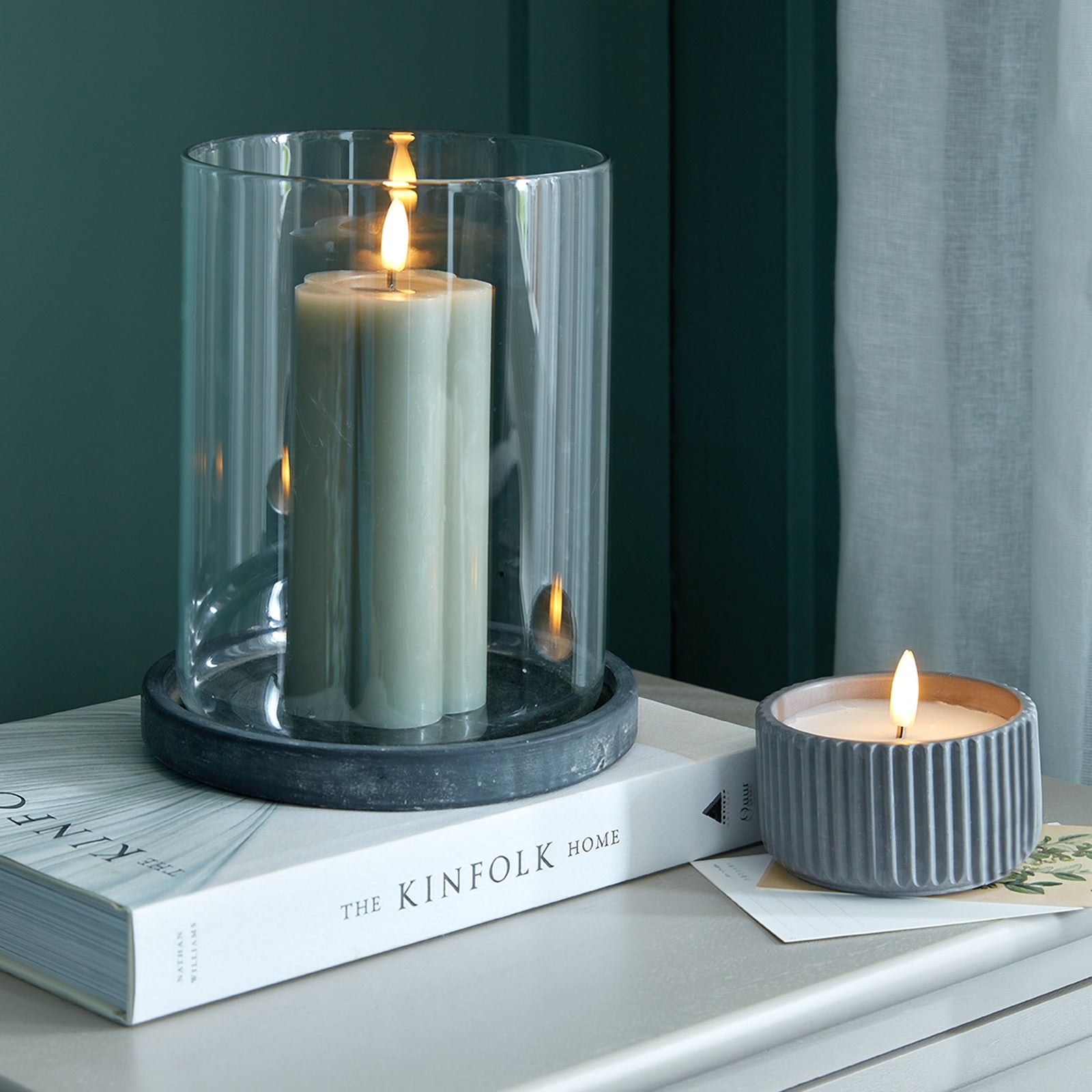 Alnmouth Grey Glass Hurricane Lantern