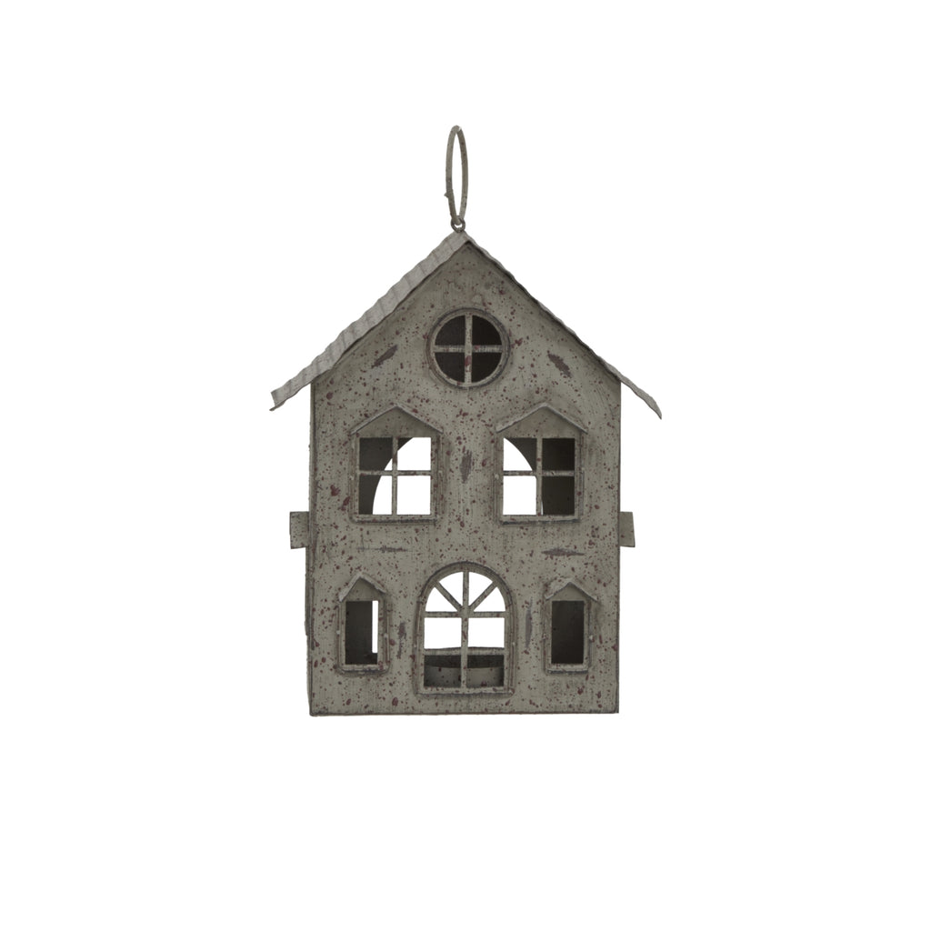 Rustic  Metal Hanging House Tealight With Glass Votive