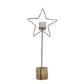 Natural Rustic Star On Wood Stand With Glass Votive