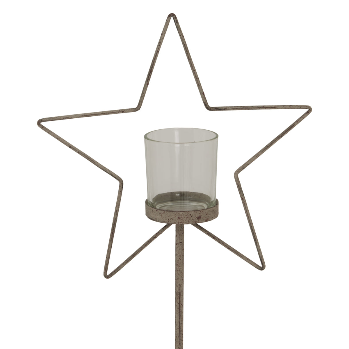 Cheswick Rustic Star Candle Holder On Wood Stand
