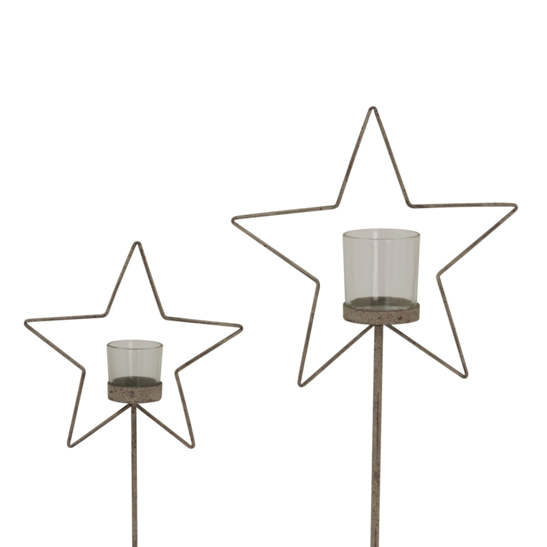 Cheswick Rustic Star Candle Holder On Wood Stand