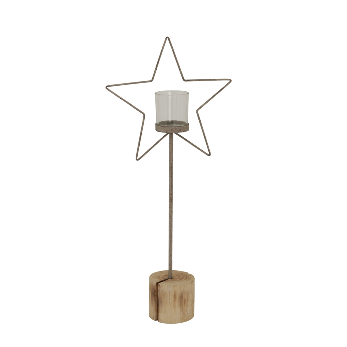 Cheswick Rustic Star Candle Holder On Wood Stand