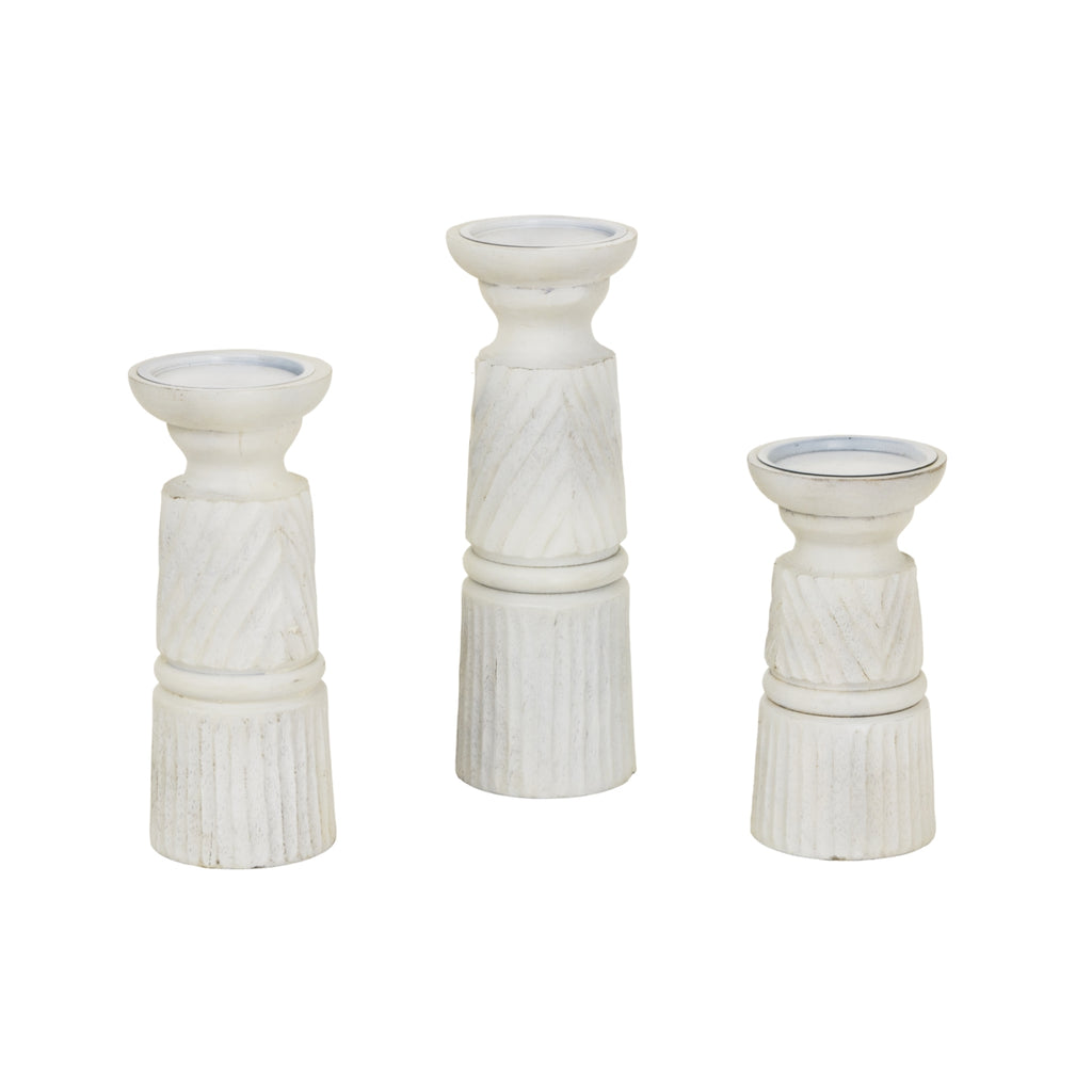 Collingwood Medium White Carved Candle Holder