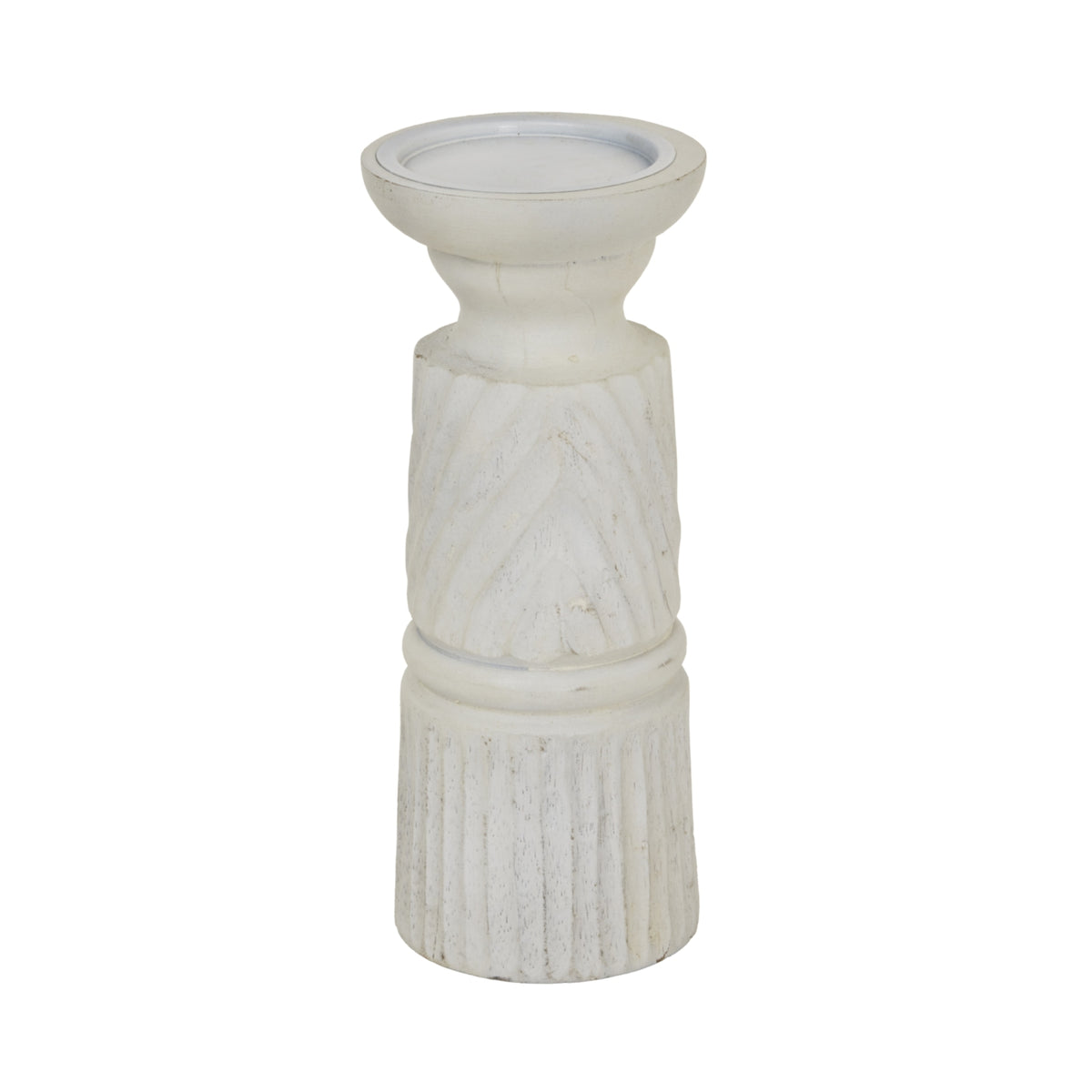 Collingwood Medium White Carved Candle Holder