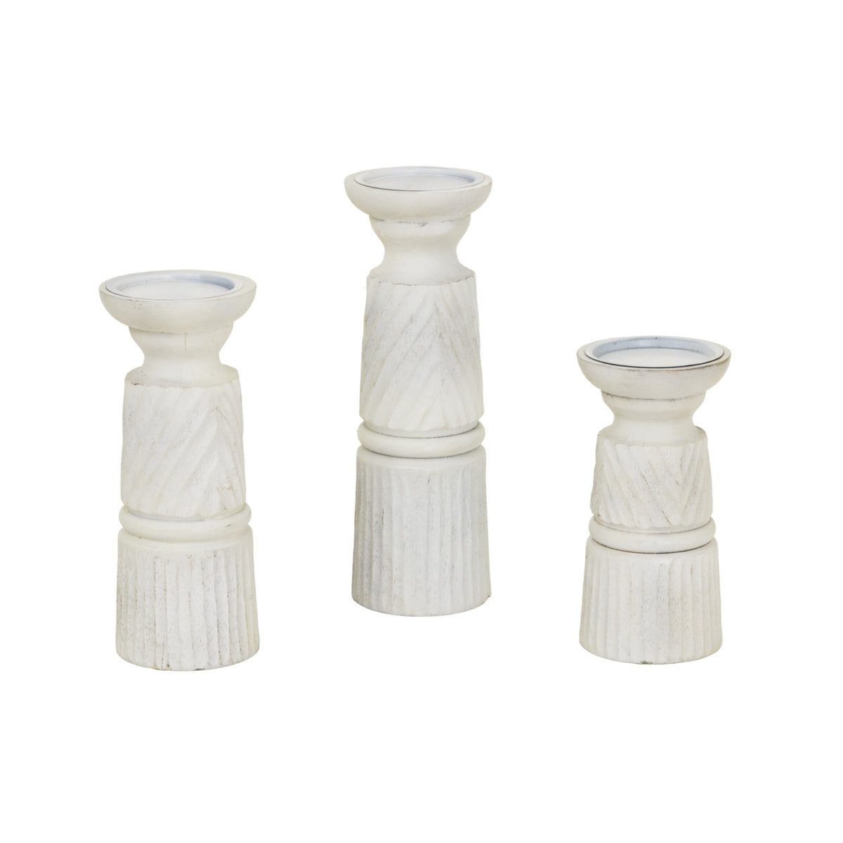 Coupland Large White Carved Candle Holder