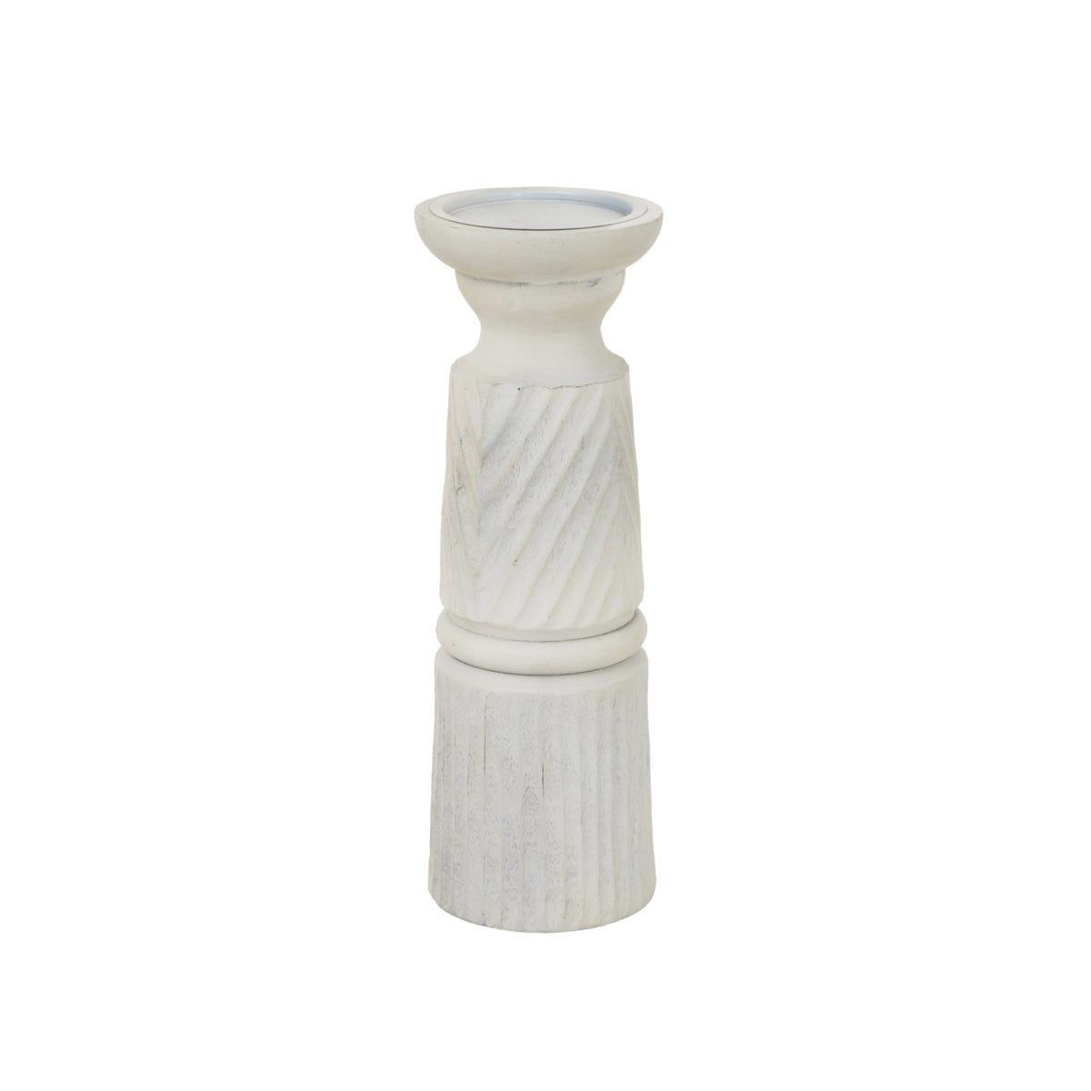 Coupland Large White Carved Candle Holder