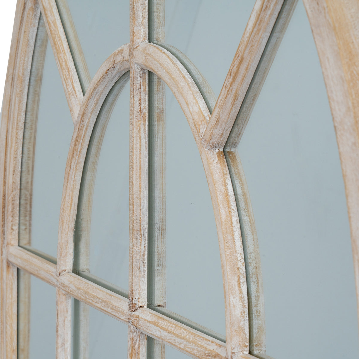 Fallodon Arched Washed Wood Window Mirror