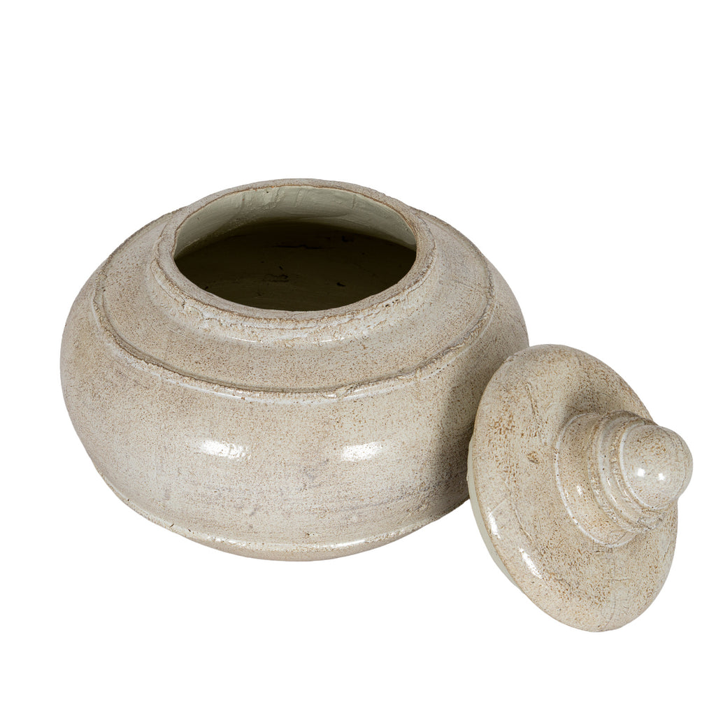 Seahouses Large Weathered Ceramic Pot With Lid