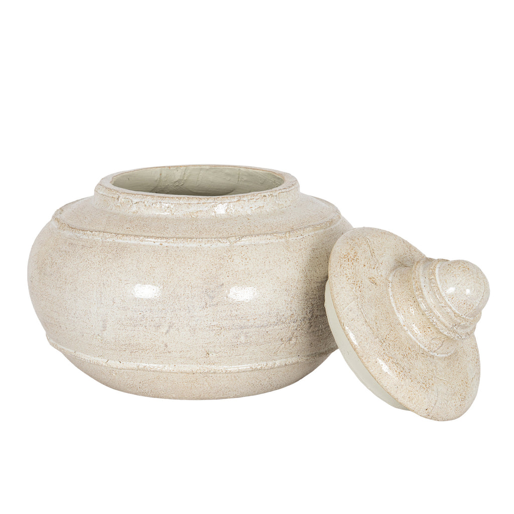 Seahouses Large Weathered Ceramic Pot With Lid