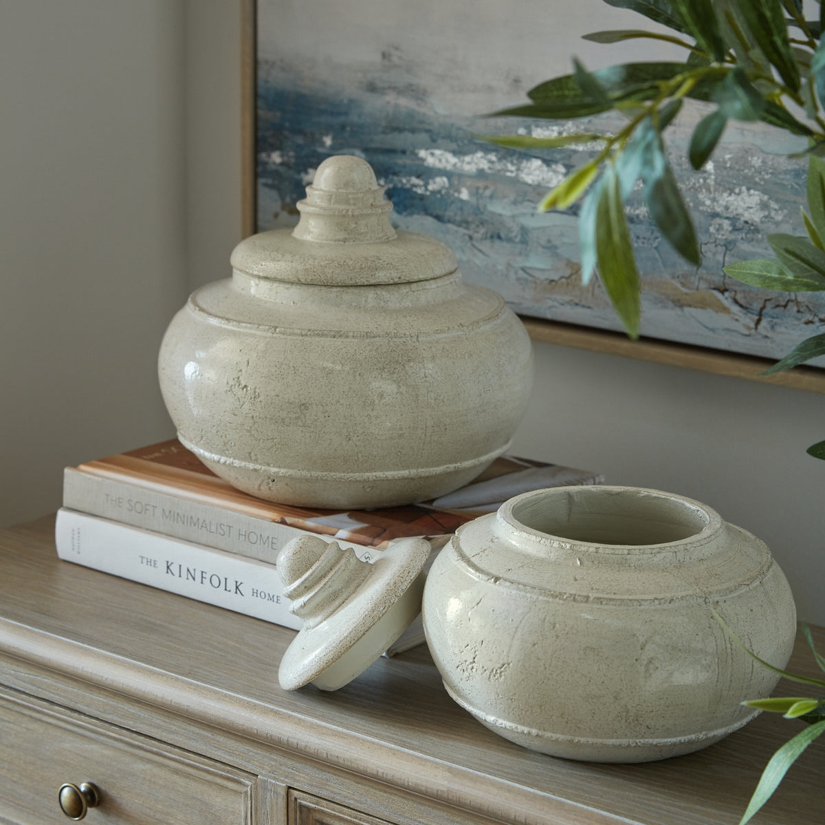 Seahouses Large Weathered Ceramic Pot With Lid
