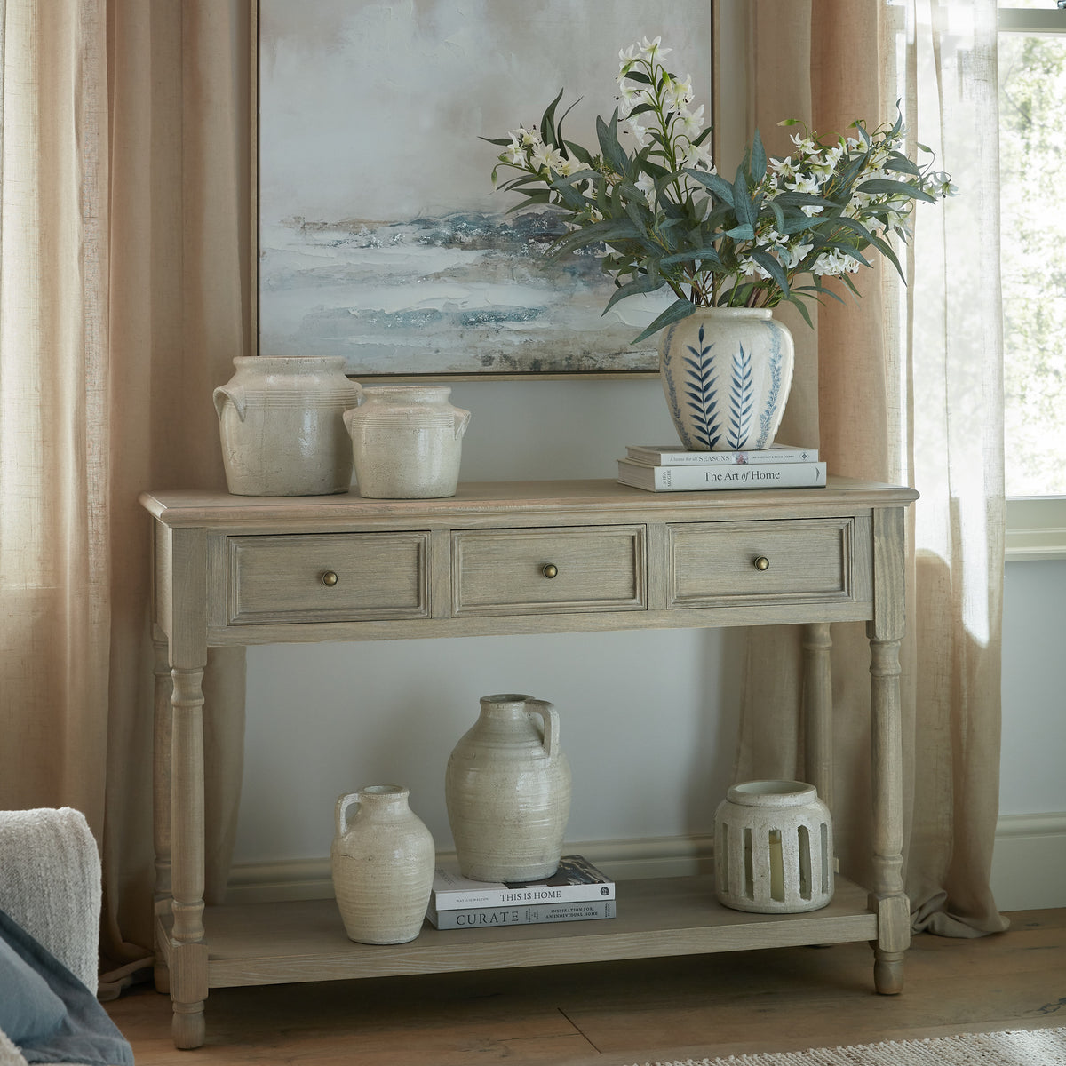 Denwick 3 Drawer Console Table With Shelf