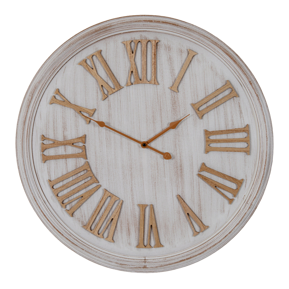 Hebron Whitewash Clock With Wooden Numerals