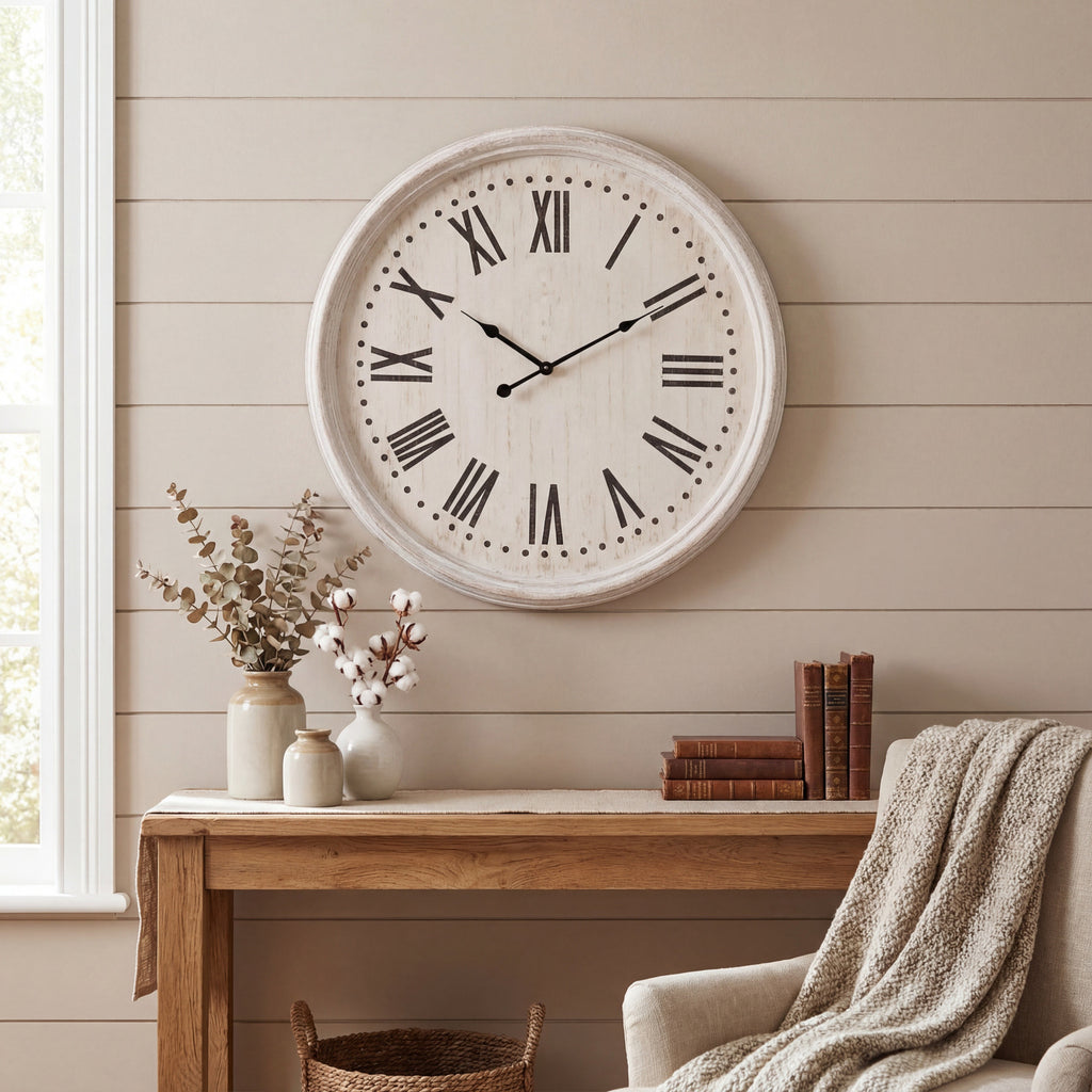 Hartford Whitewash Clock With Black Numerals