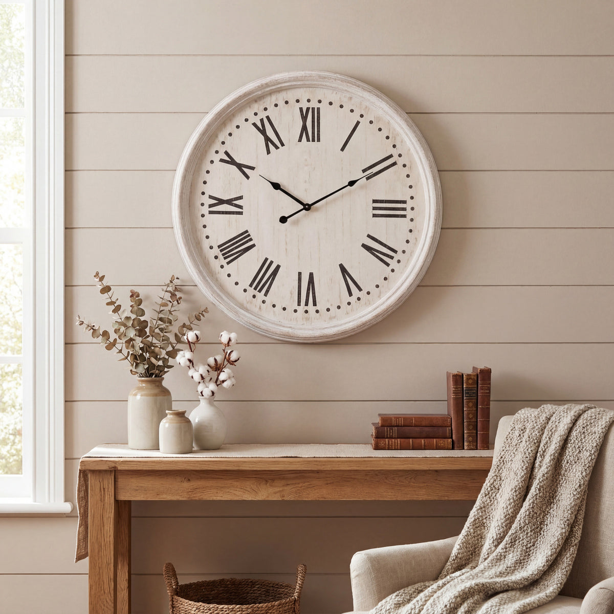 Hartford Whitewash Clock With Black Numerals