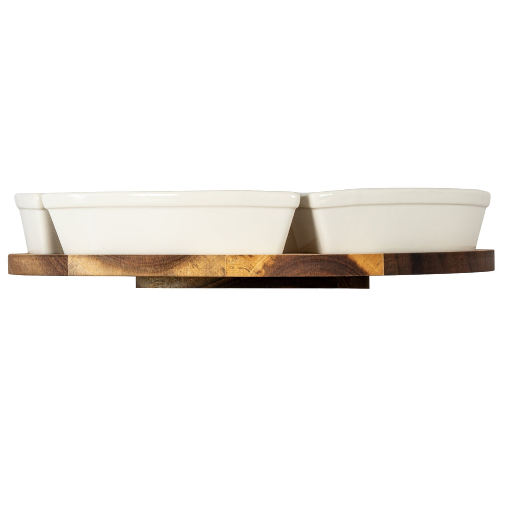 Bothal Acacia Lazy Susan With Ceramic Bowls