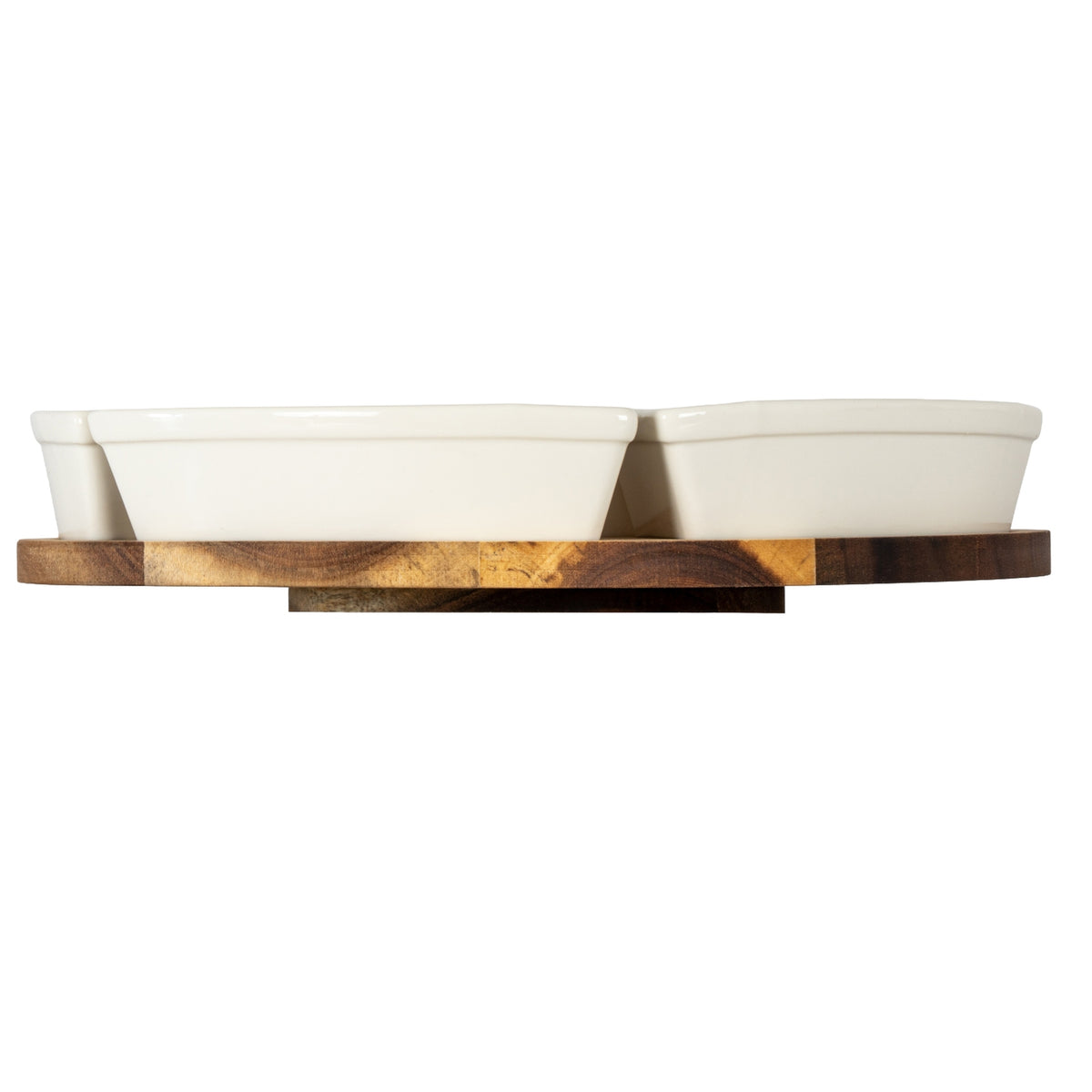 Bothal Acacia Lazy Susan With Ceramic Bowls