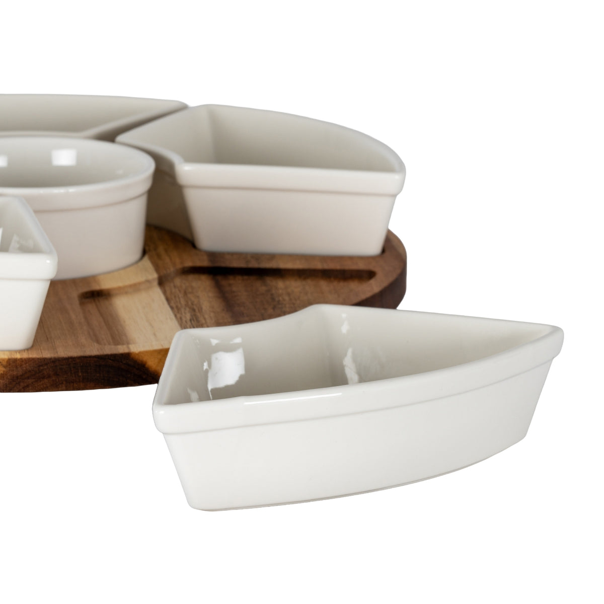 Bothal Acacia Lazy Susan With Ceramic Bowls