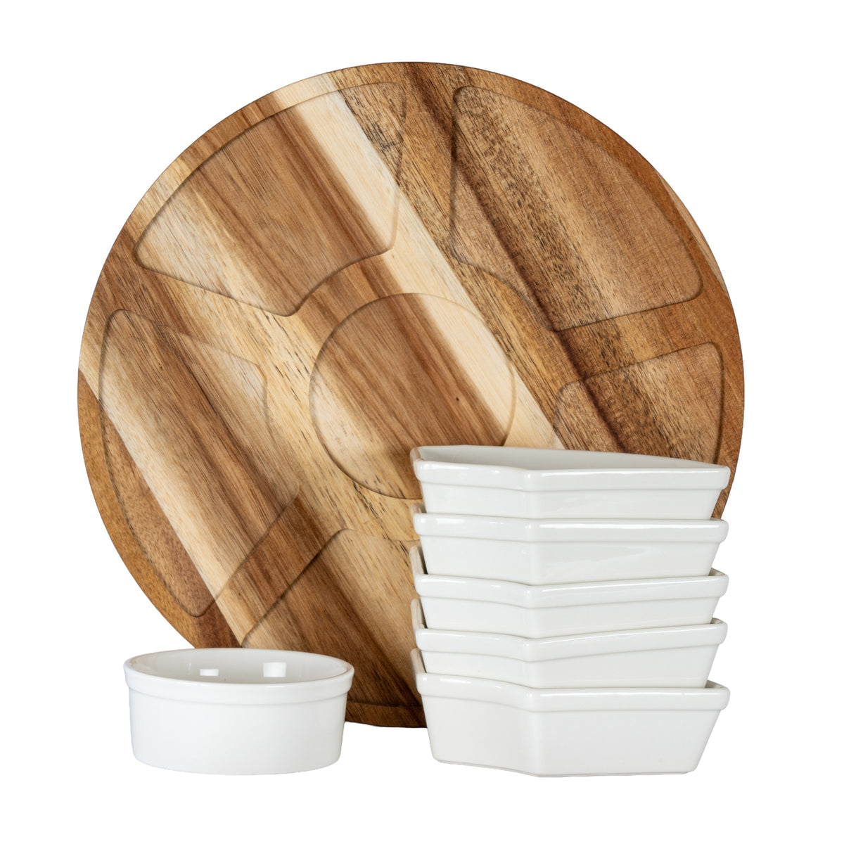 Bothal Acacia Lazy Susan With Ceramic Bowls