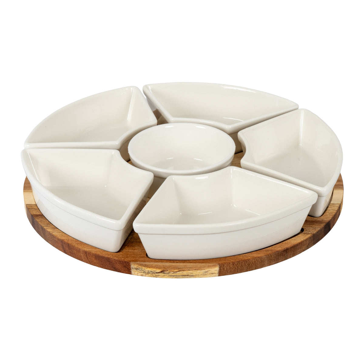 Bothal Acacia Lazy Susan With Ceramic Bowls