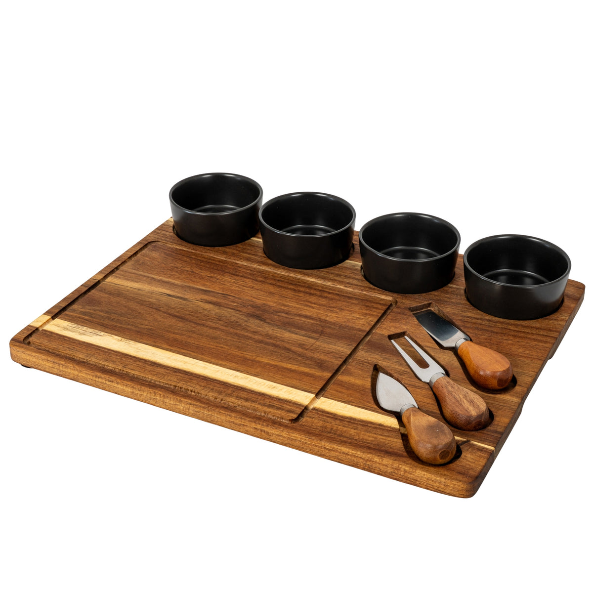 Seaton Acacia Cheese Board Set With Grey Bowls