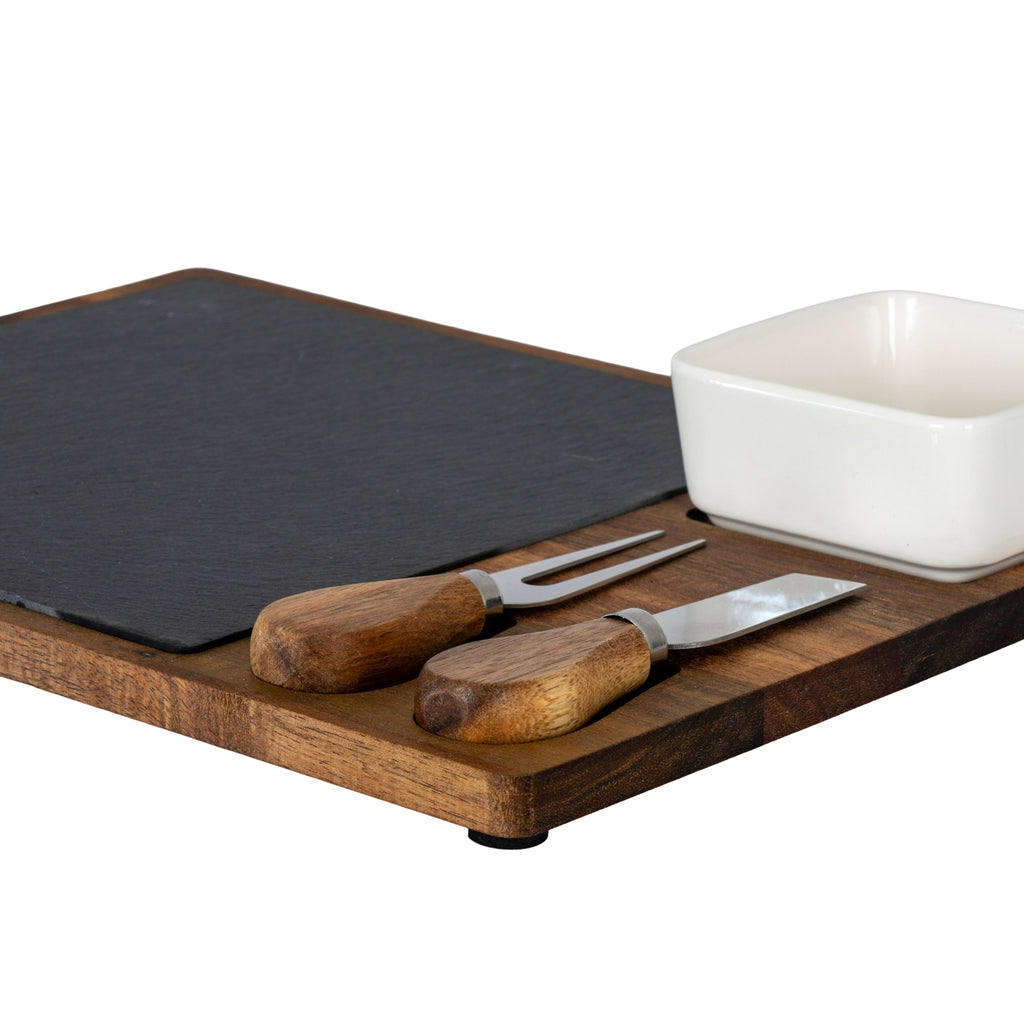 Corbridge Acacia Cheese Board Set With White Bowl