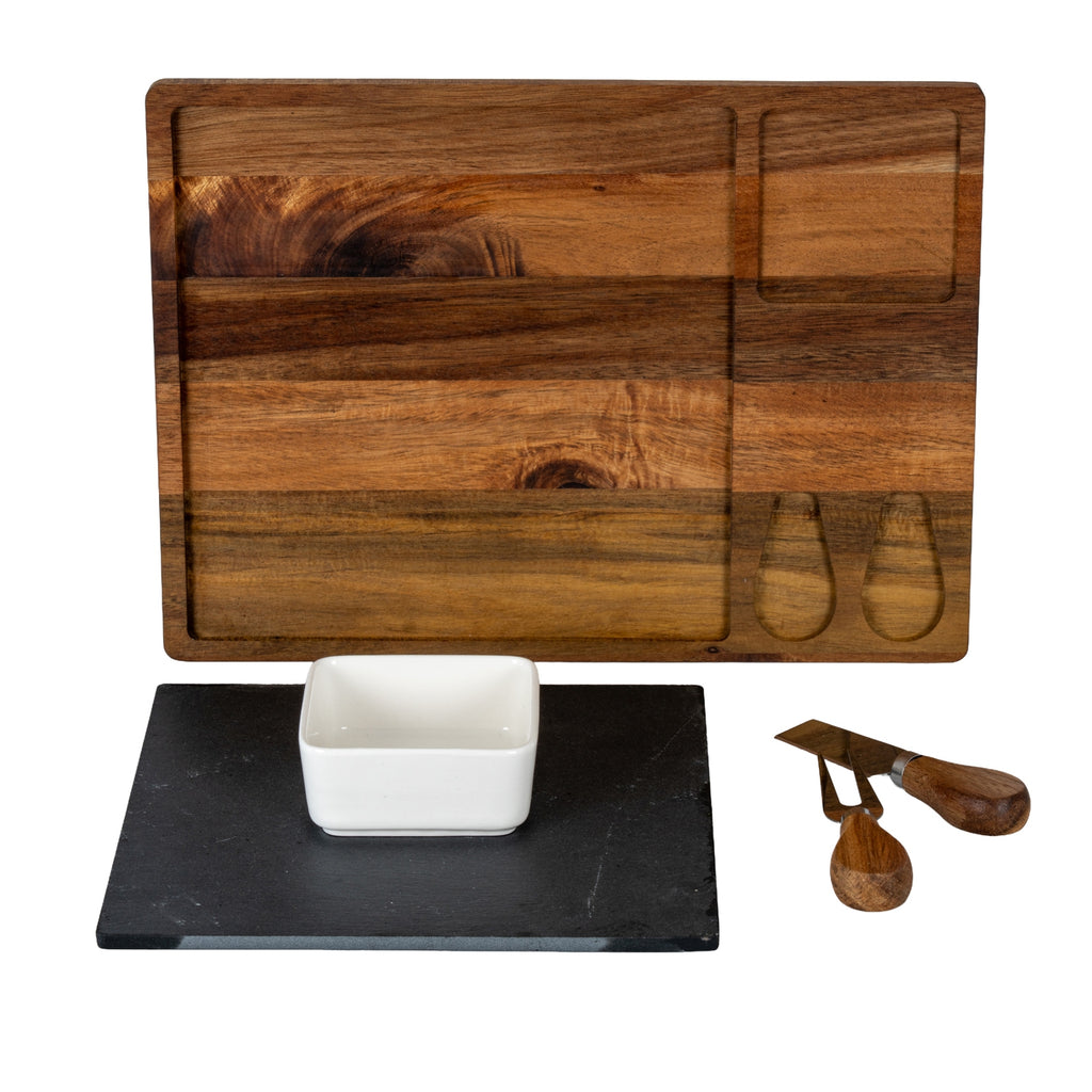 Corbridge Acacia Cheese Board Set With White Bowl