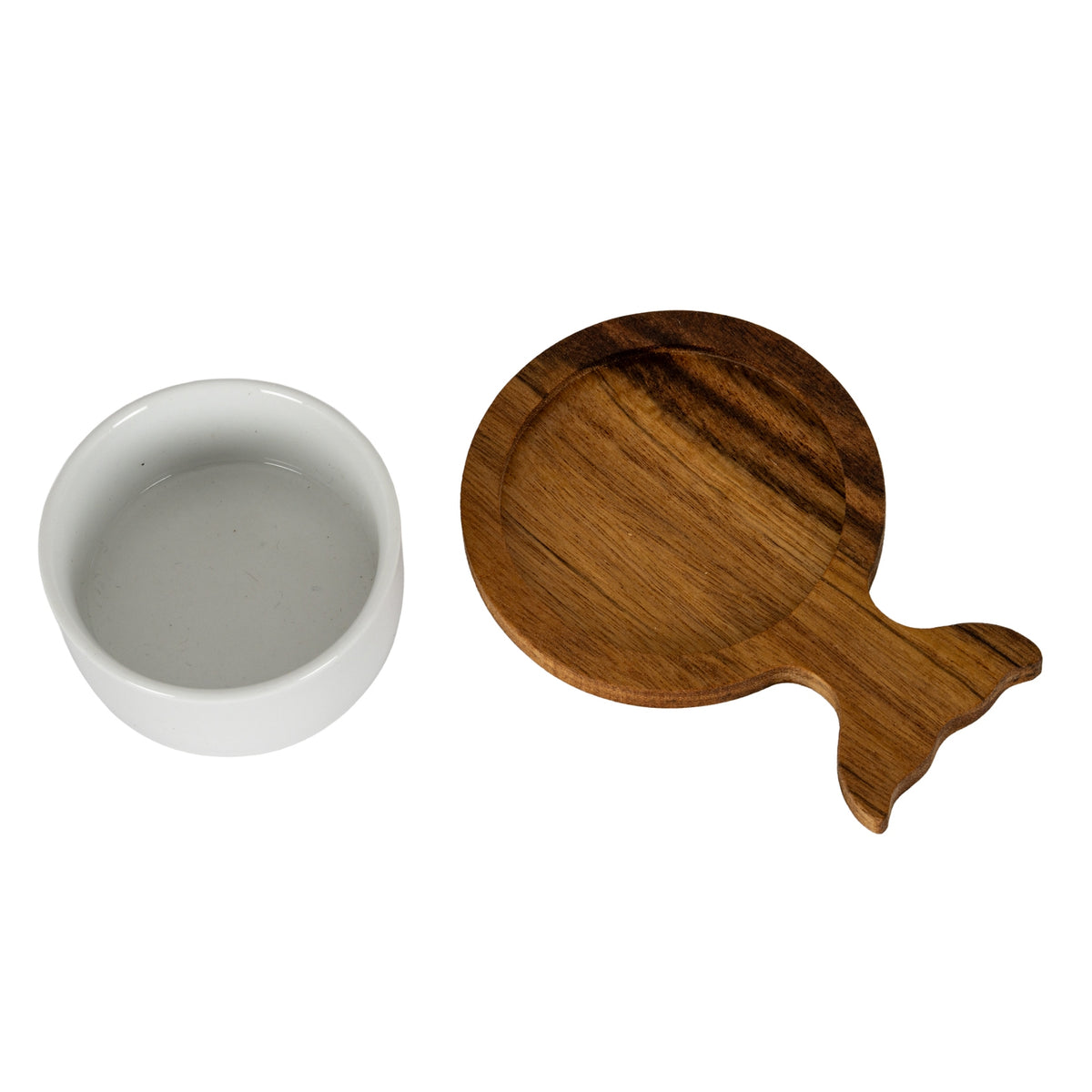 Set Of 4 Acacia Fishtail Serving Trays with Ceramic Bowls