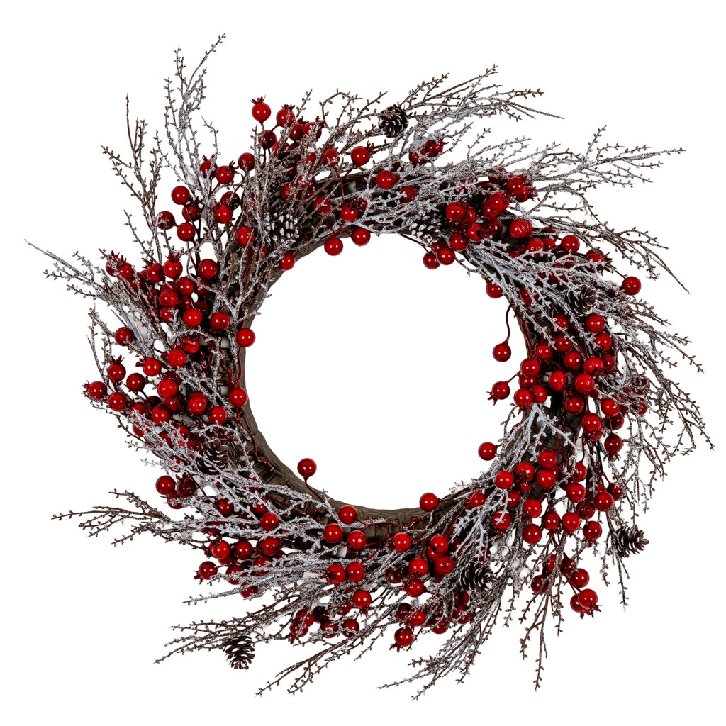 Gunnerton Faux Winter Wreath With Red Berries