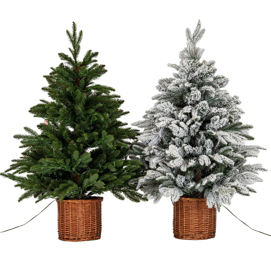 Bolam Snowy Pre-Lit Fir Tree in Rattan Pot