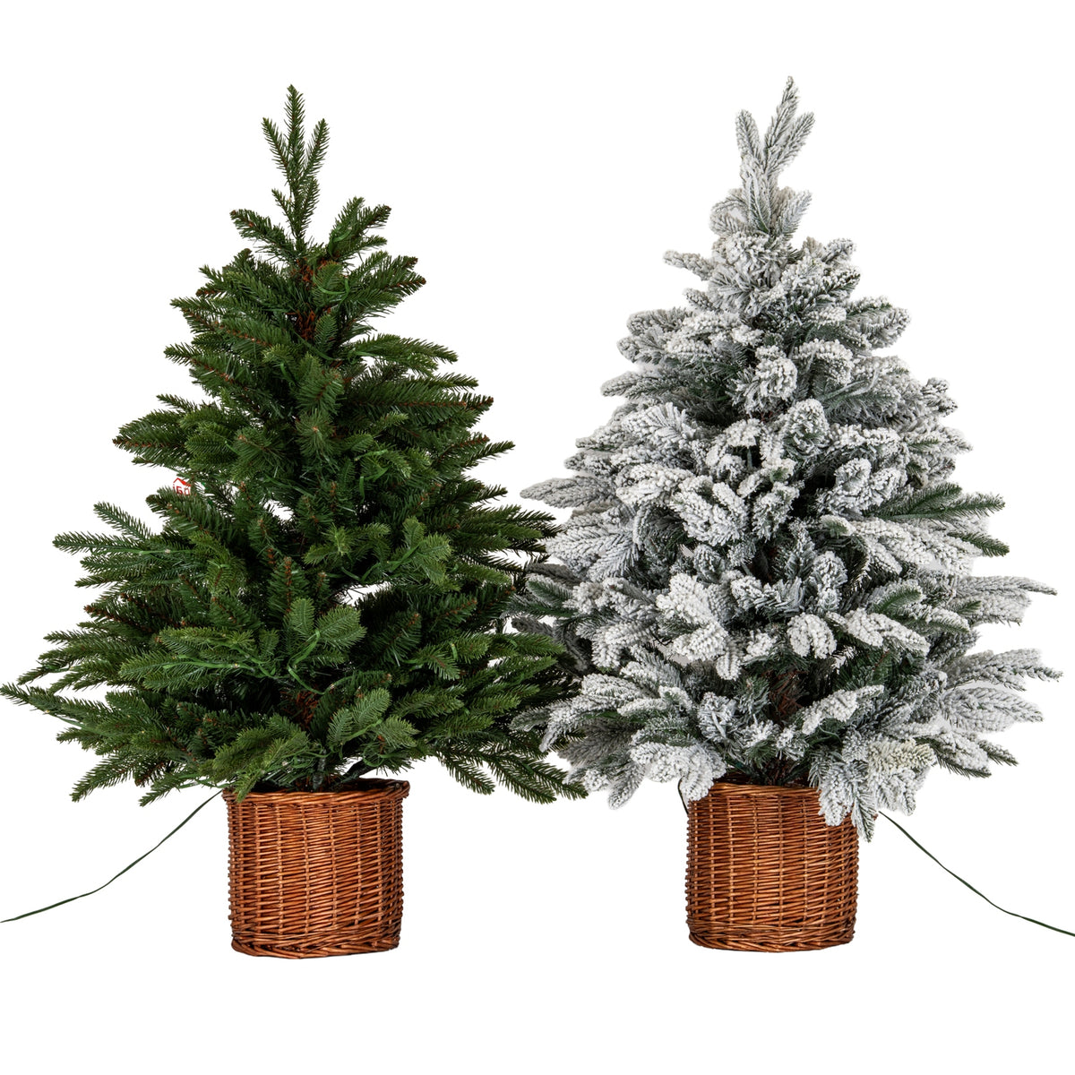 Bolam Snowy Pre-Lit Fir Tree in Rattan Pot