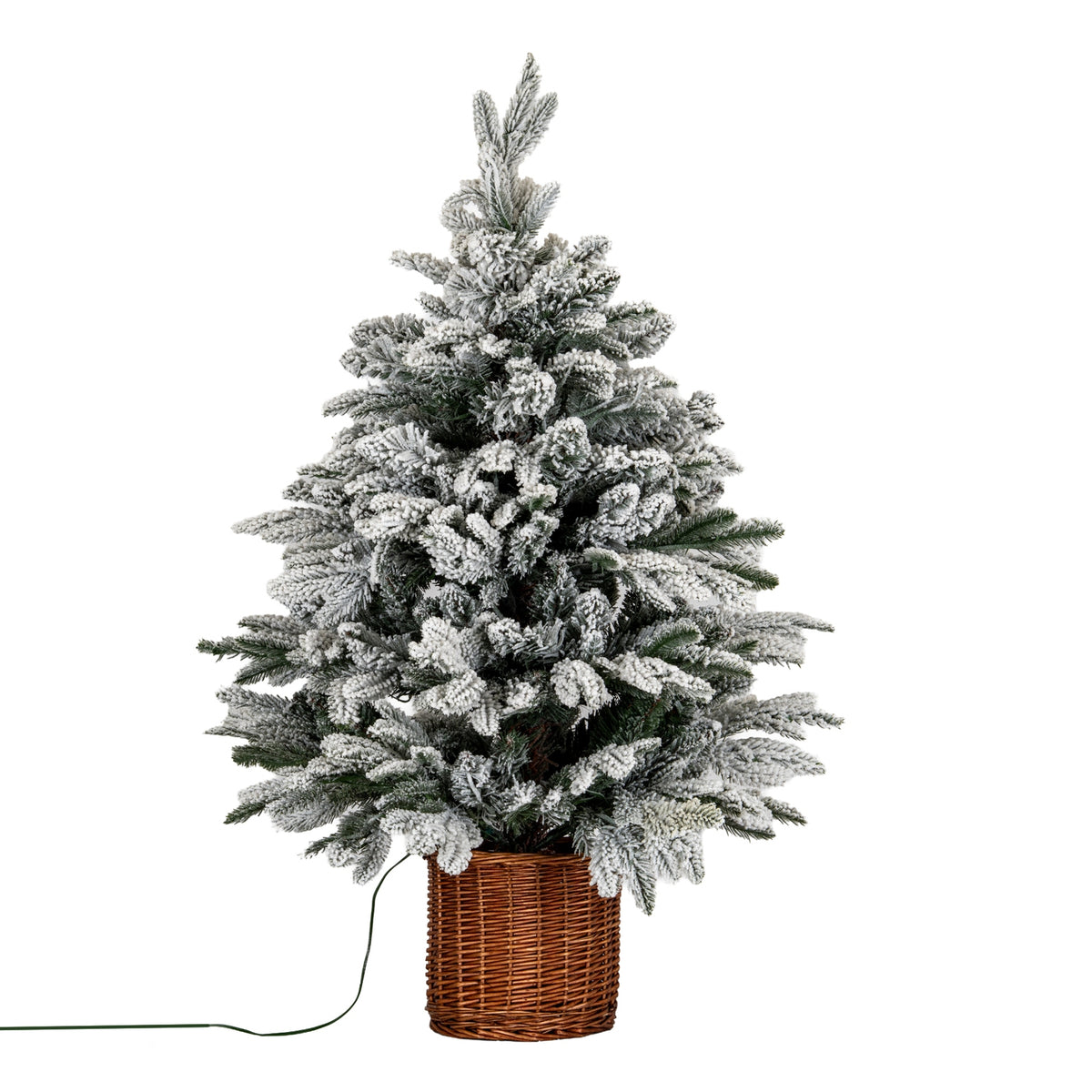 Bolam Snowy Pre-Lit Fir Tree in Rattan Pot