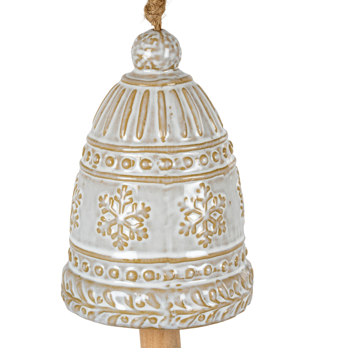 Large Ceramic Bell Tree Ornament With Snowflake Detail