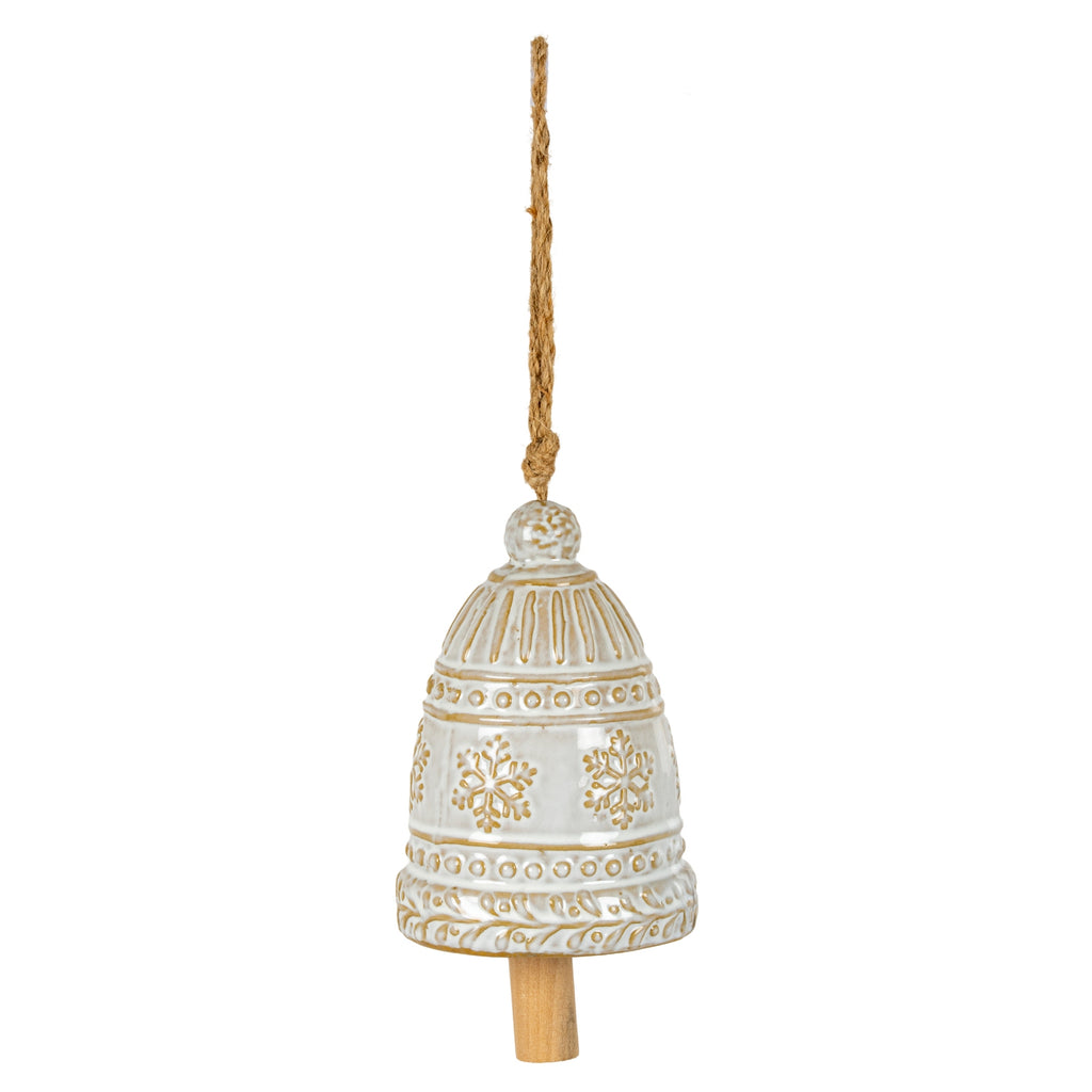 Large Ceramic Bell Tree Ornament With Snowflake Detail