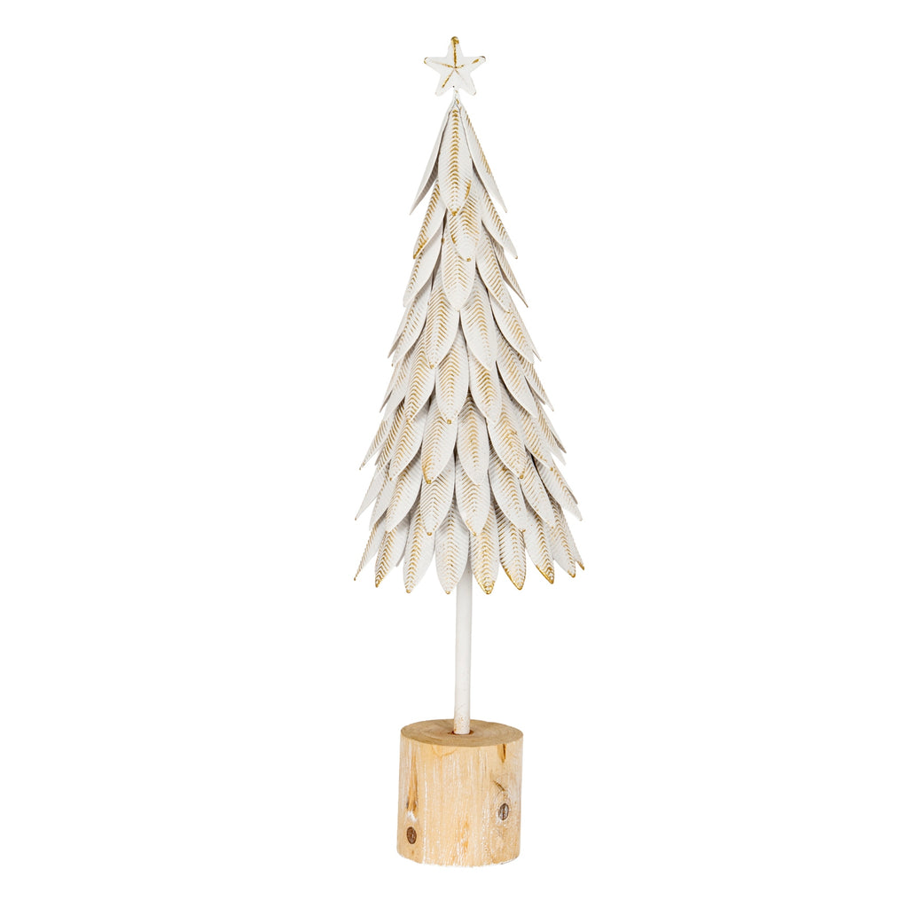 Sharperton Large White Metal Tree on Wooden Stand