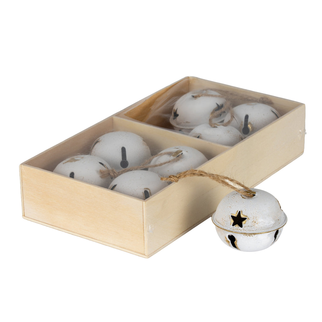 Eight Large Metal Nordic Bells in Wooden Box