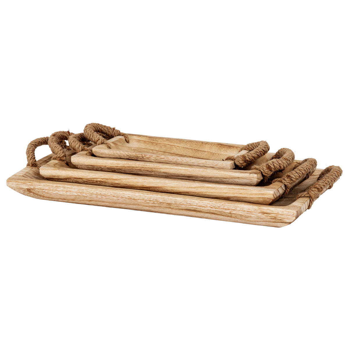 Akeld Set of 4 Wooden Trays with Rope Handles