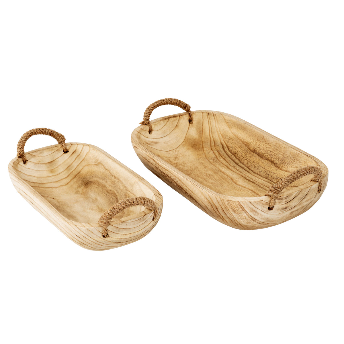 Crawcrook Set of 2 Deep Wooden Trays with Rope Handles