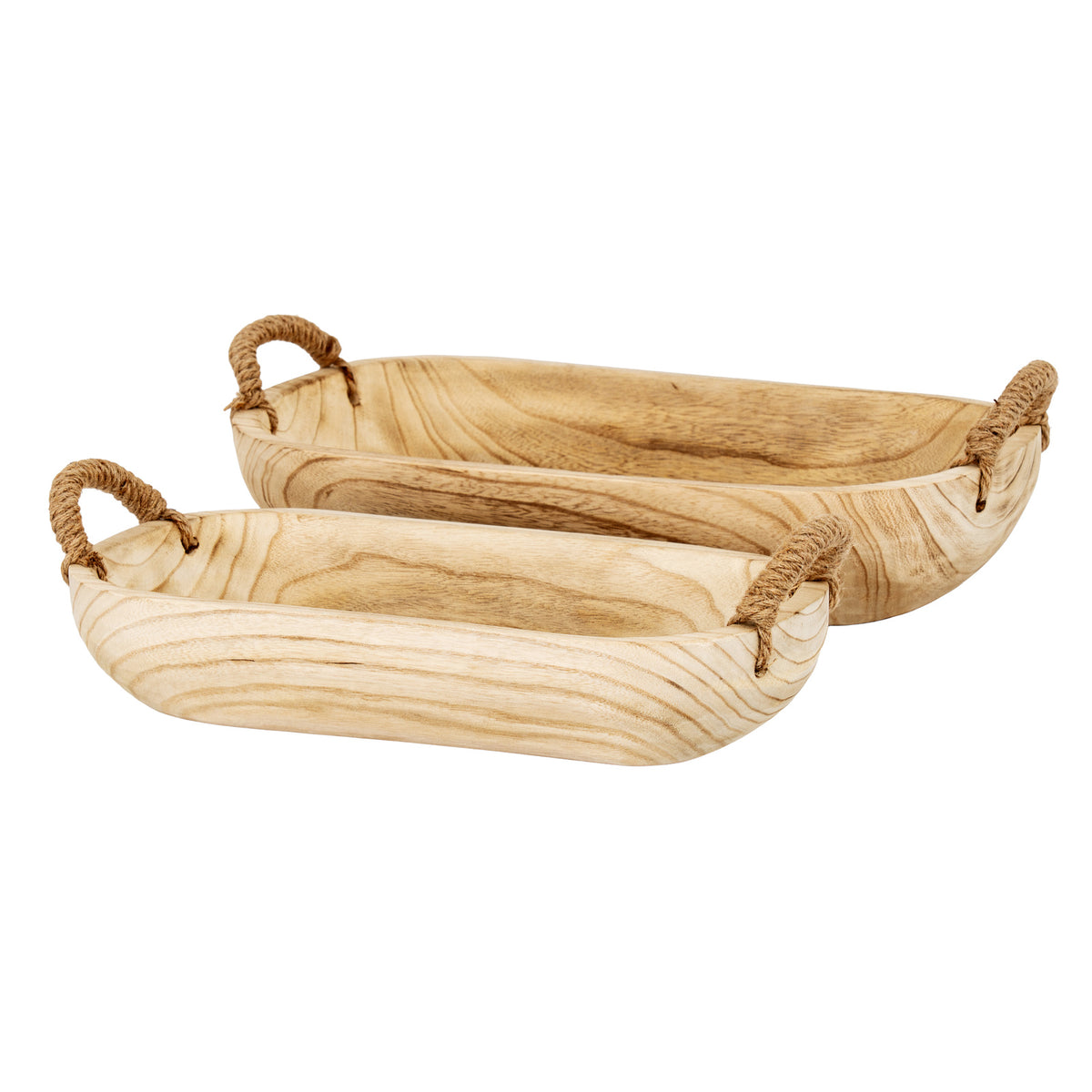 Crawcrook Set of 2 Deep Wooden Trays with Rope Handles