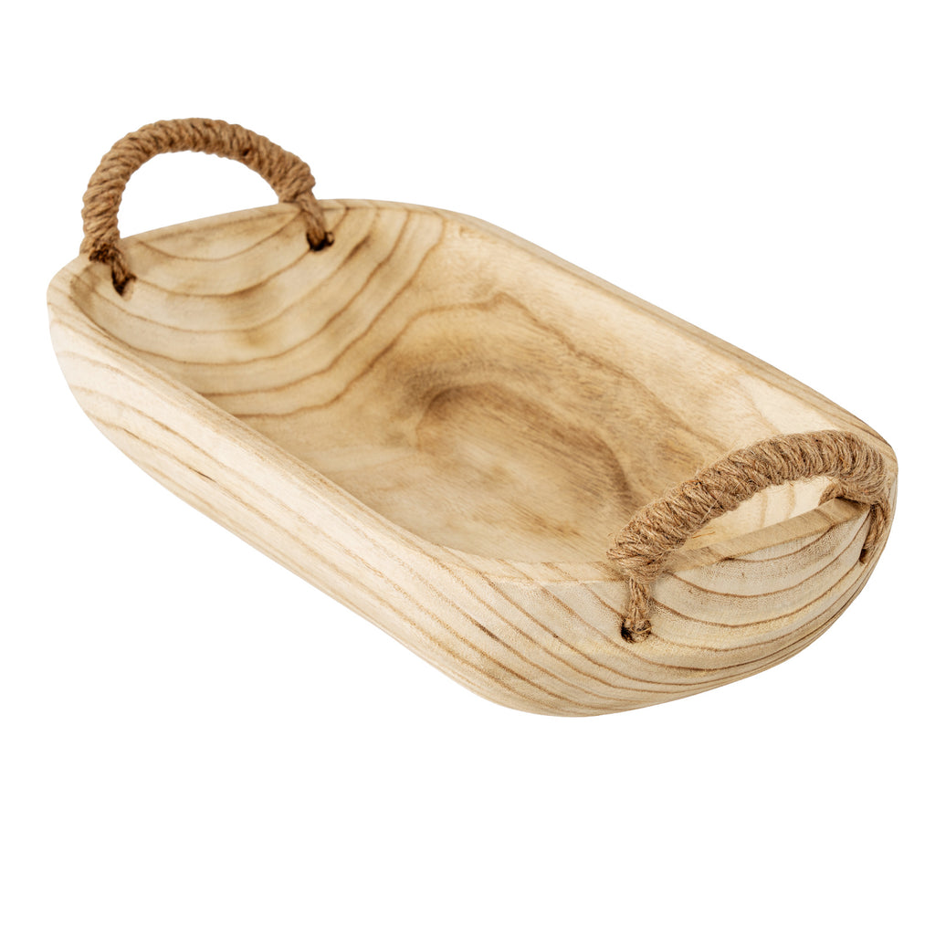 Crawcrook Set of 2 Deep Wooden Trays with Rope Handles