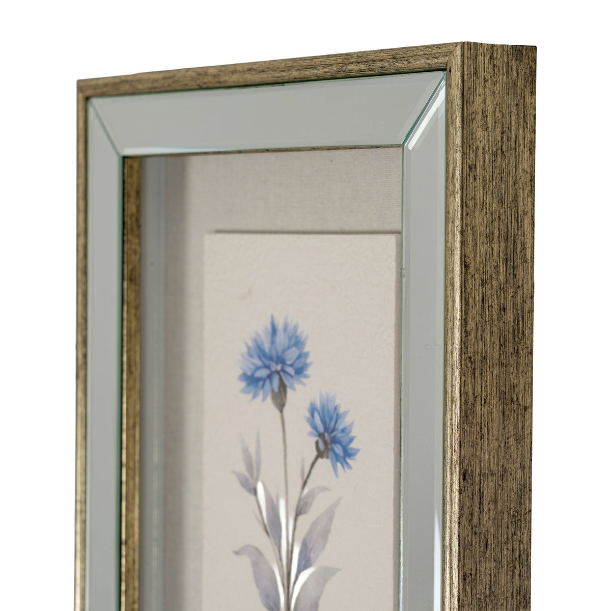 Byrness Textured Paper Cornflower In Mirrored Frame