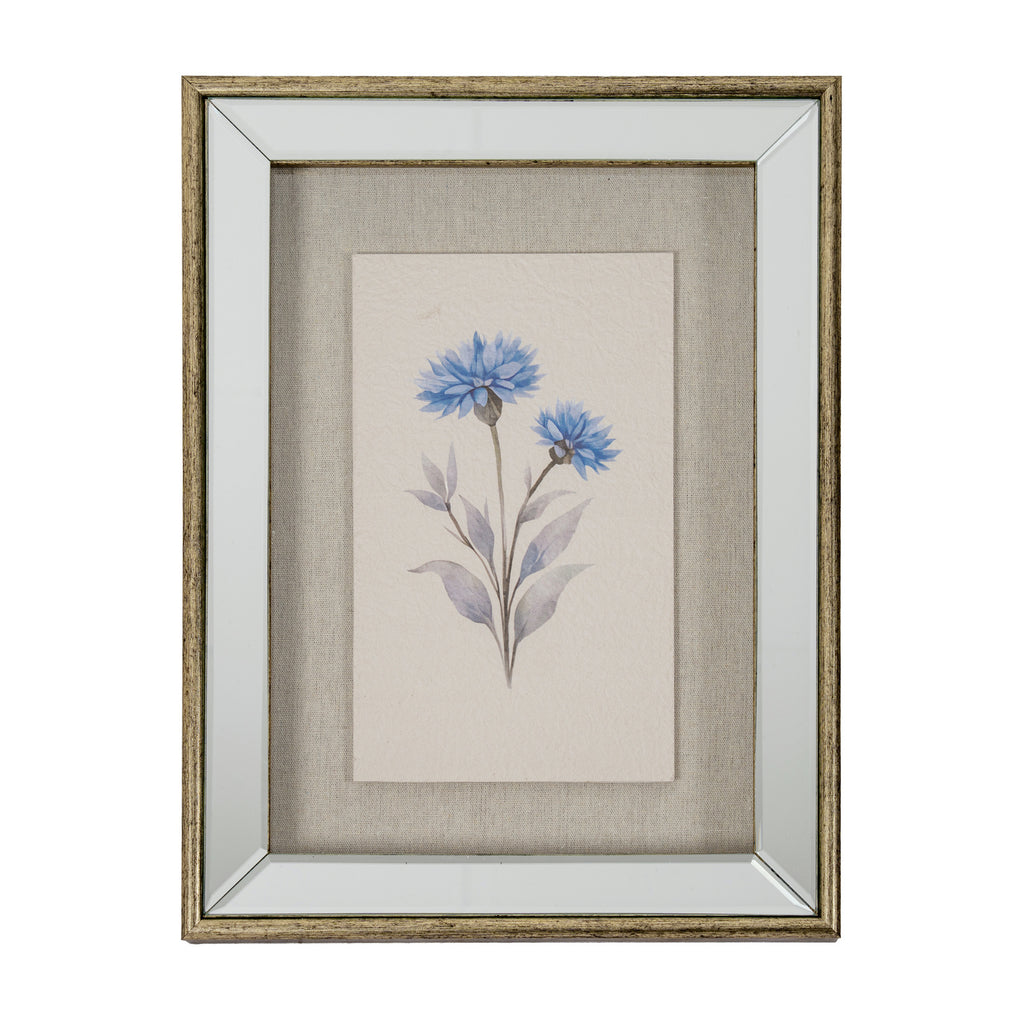 Byrness Textured Paper Cornflower In Mirrored Frame