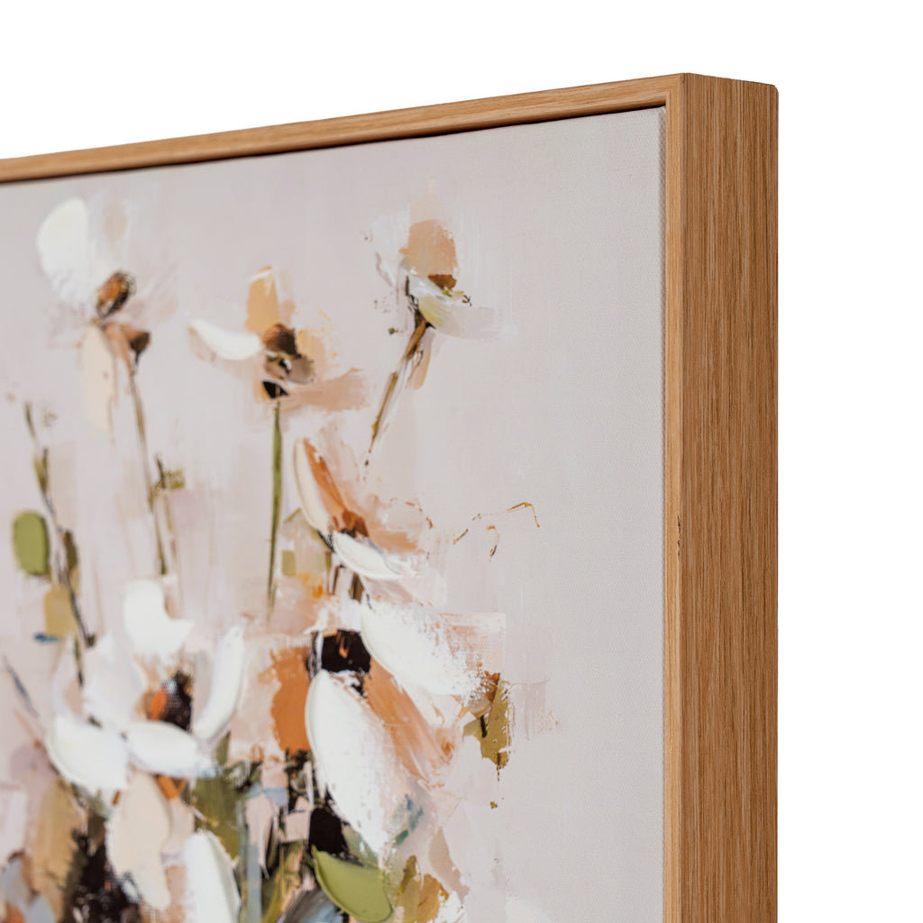 Still Life Cosmos Hand Painted Canvas in Frame
